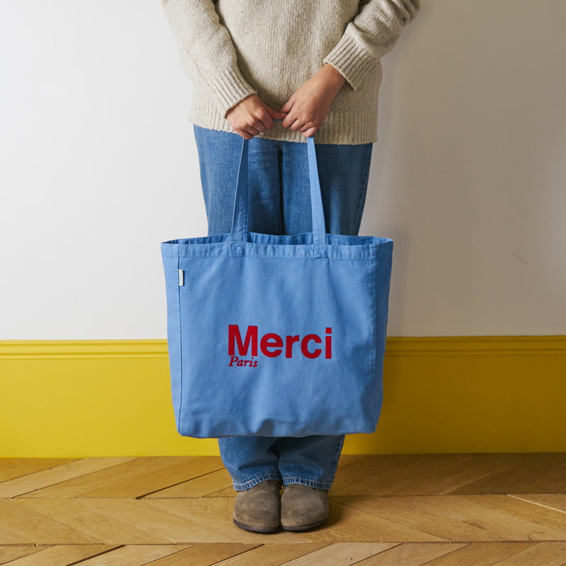 Merci - Tote Bag en coton - Bleu & Rouge