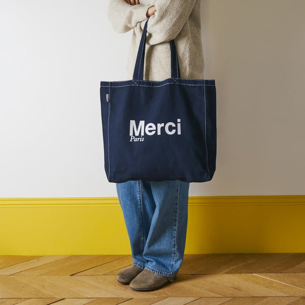 Merci - Tote Bag en coton Stitch - Marine