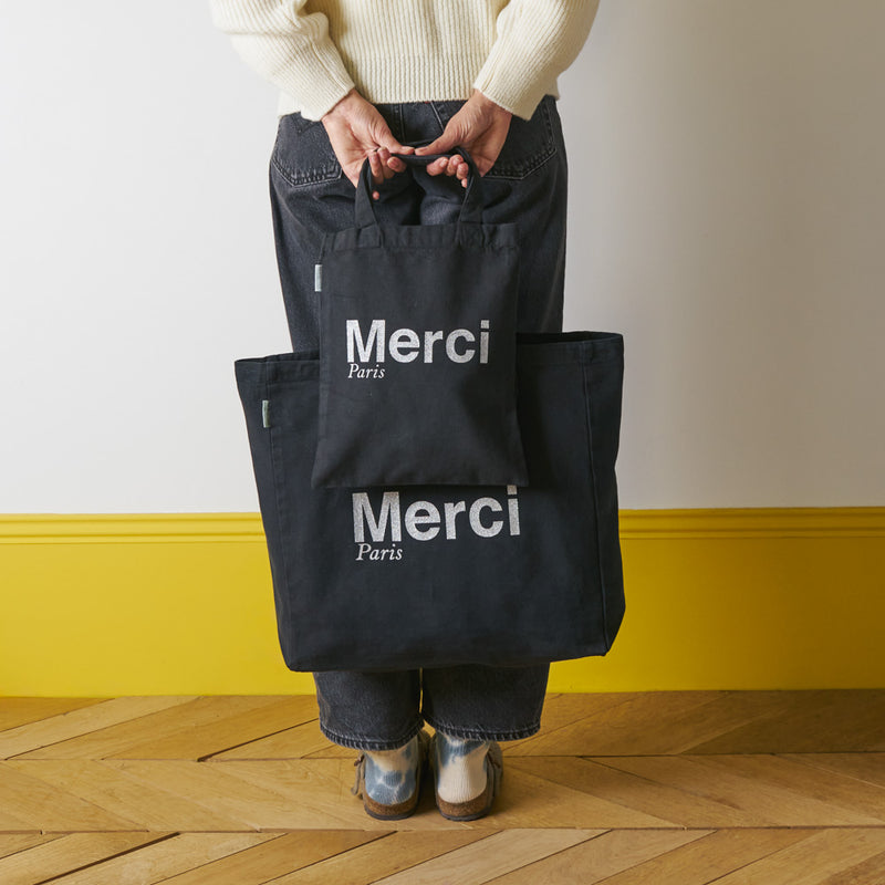 Merci - Tote Bag en coton - Noir & Argent