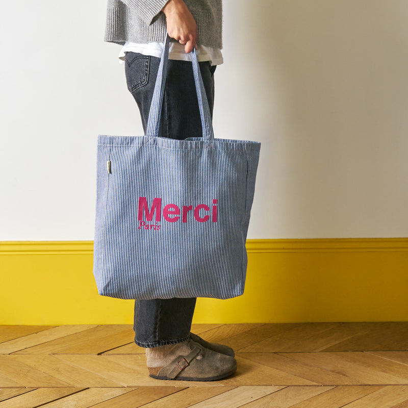 Merci - Tote Bag en coton Hickory - Marine & Rose