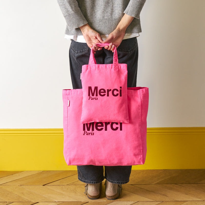 Merci - Tote Bag en coton - Rose & Bordeaux