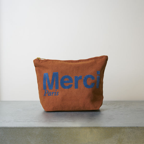 Merci - Pochette en coton - Marron & Marine