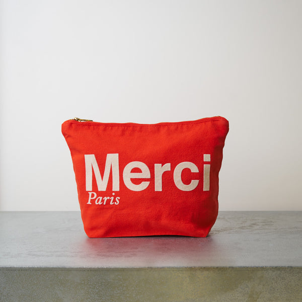 Merci - Pochette en coton - Rouge & Ecru