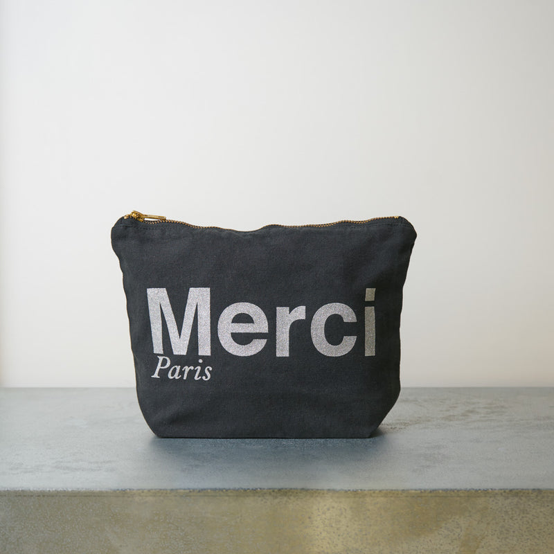 Merci - Pochette en coton - Noir & Argent