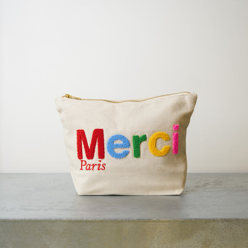 Merci - Pochette en coton Bouclette - Ecru & Multicolore