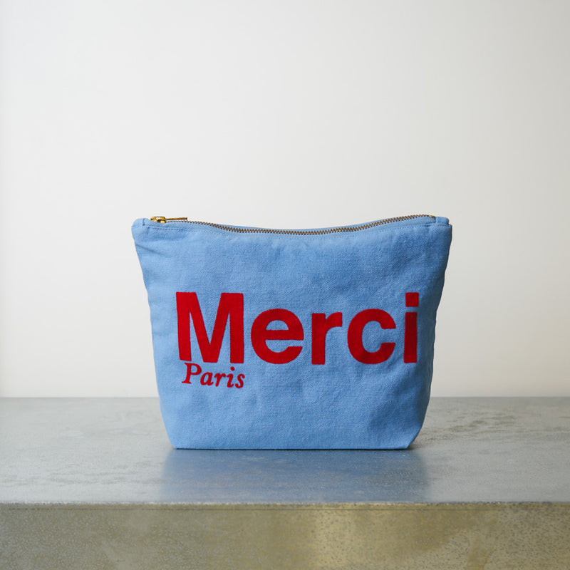 Merci - Pochette en coton - Bleu & Rouge