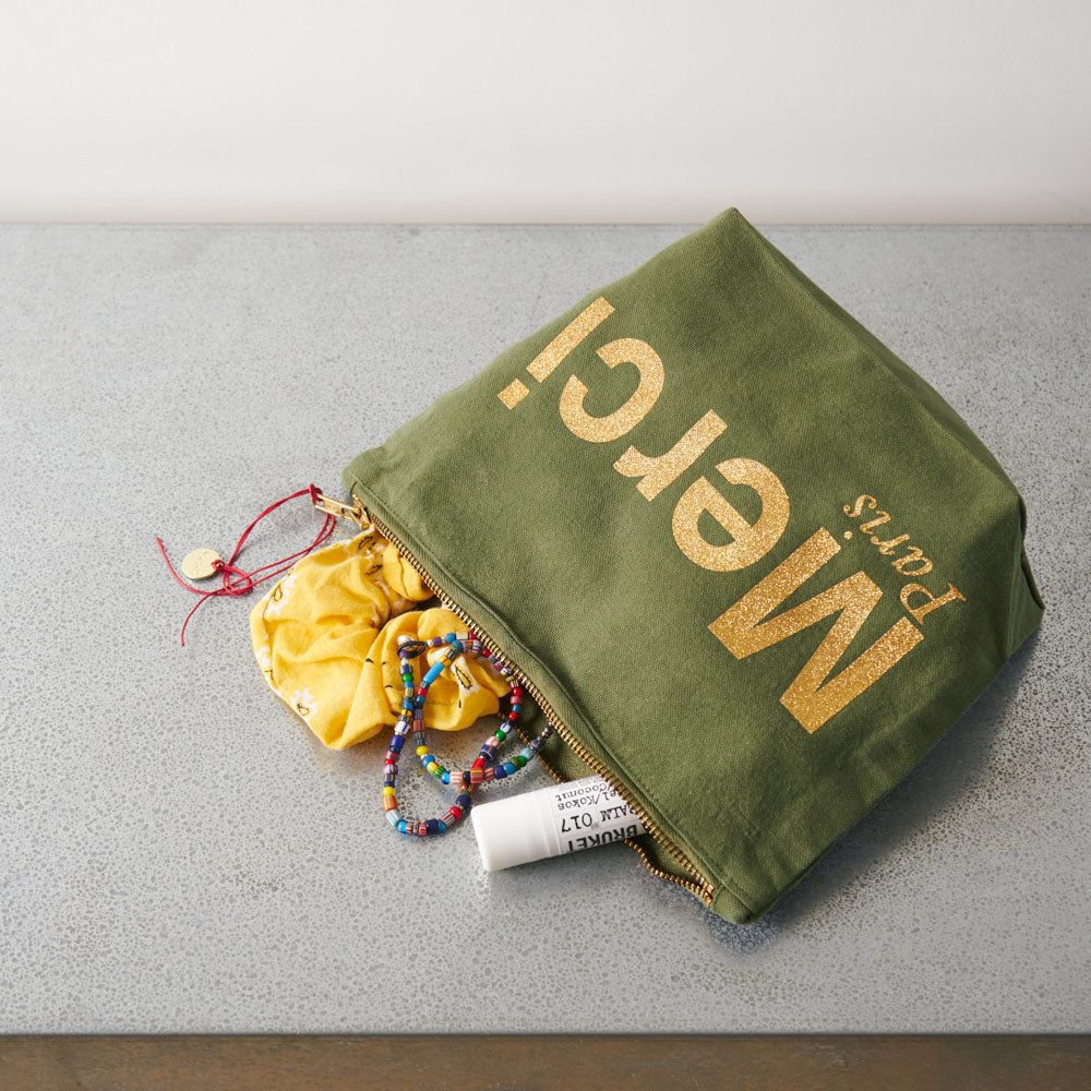 Merci - Cotton pouch - Khaki & Gold – Merci Paris