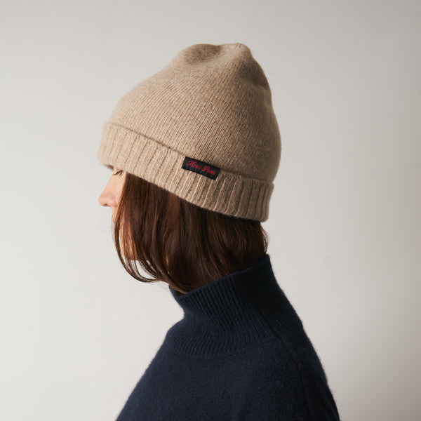 Merci - Bonnet en laine et cachemire - Beige & Rouge