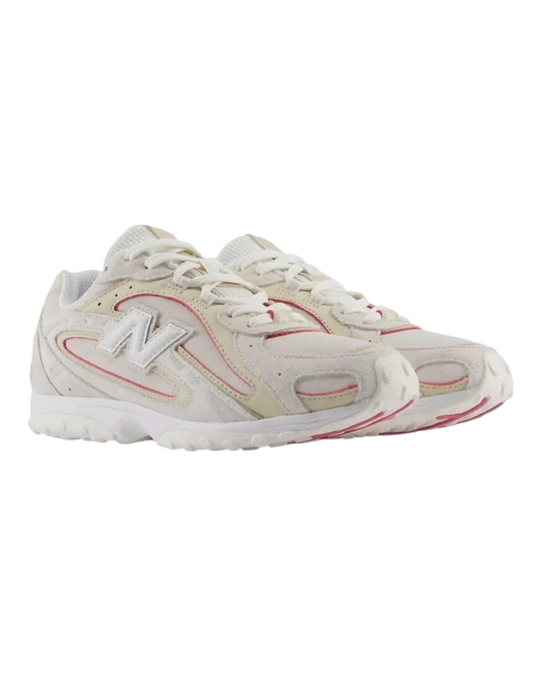 Baskets Merci Paris New Balance 204L en daim et cuir couleur Sea Salt avec détails roses et logo N emblématique