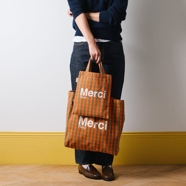 Merci - Tote Bag en coton - Orange, Vert & Crème