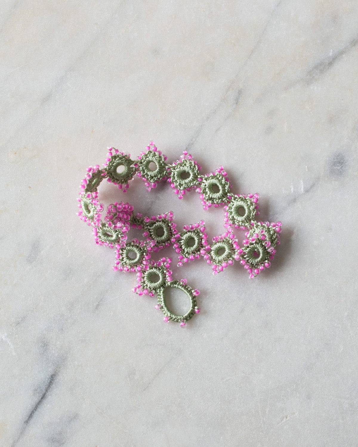 Ottomania - Bracelet Crochet Daisy - Vert & Rose