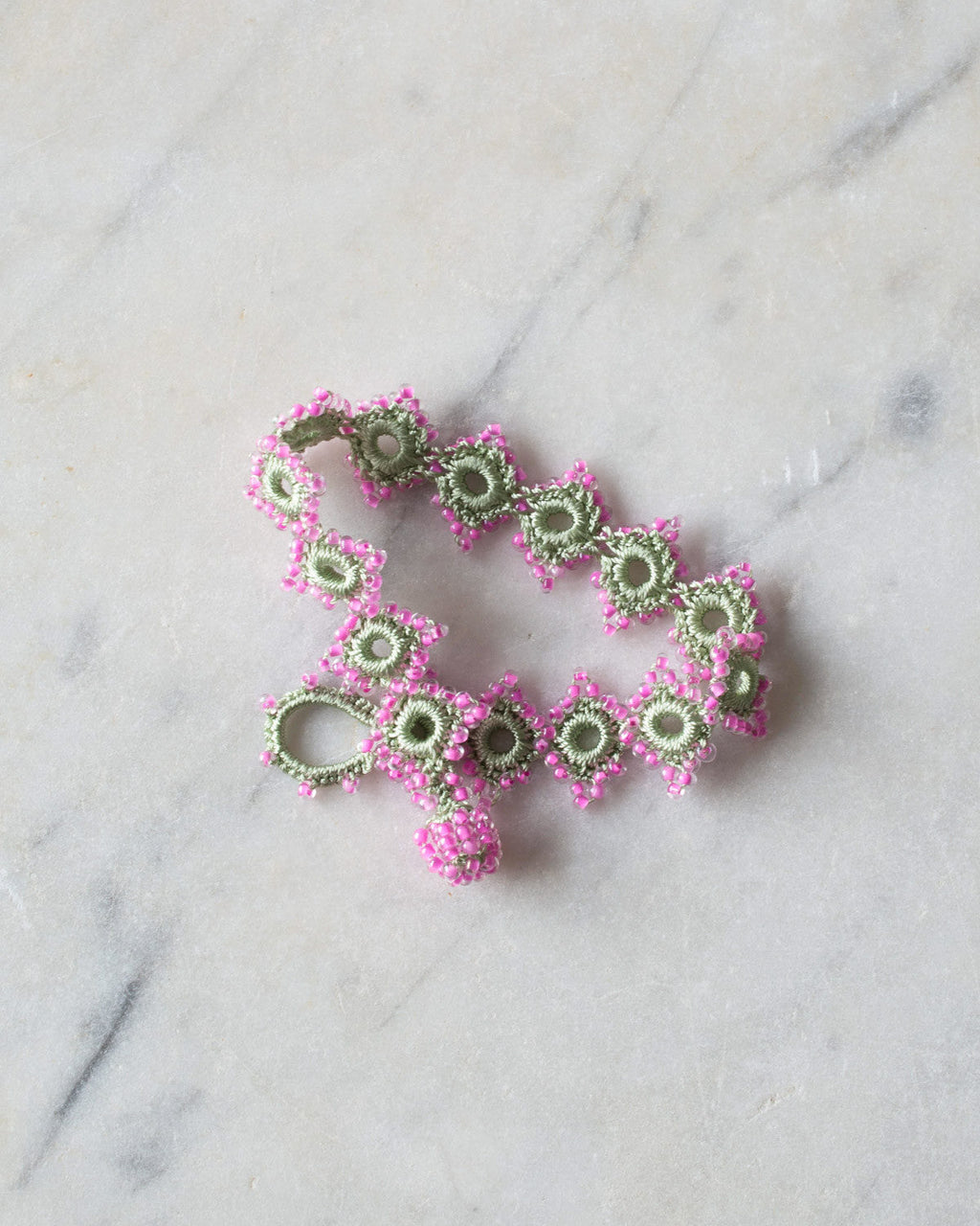 Ottomania - Bracelet Crochet Daisy - Vert & Rose