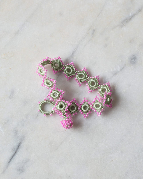 Ottomania - Daisy Crochet Bracelet - Green & Pink