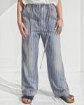 Pantalon Merci Paris Dr Collectors P85 HBT bleu indigo à rayures verticales, coupe ample en coton doux et délavé