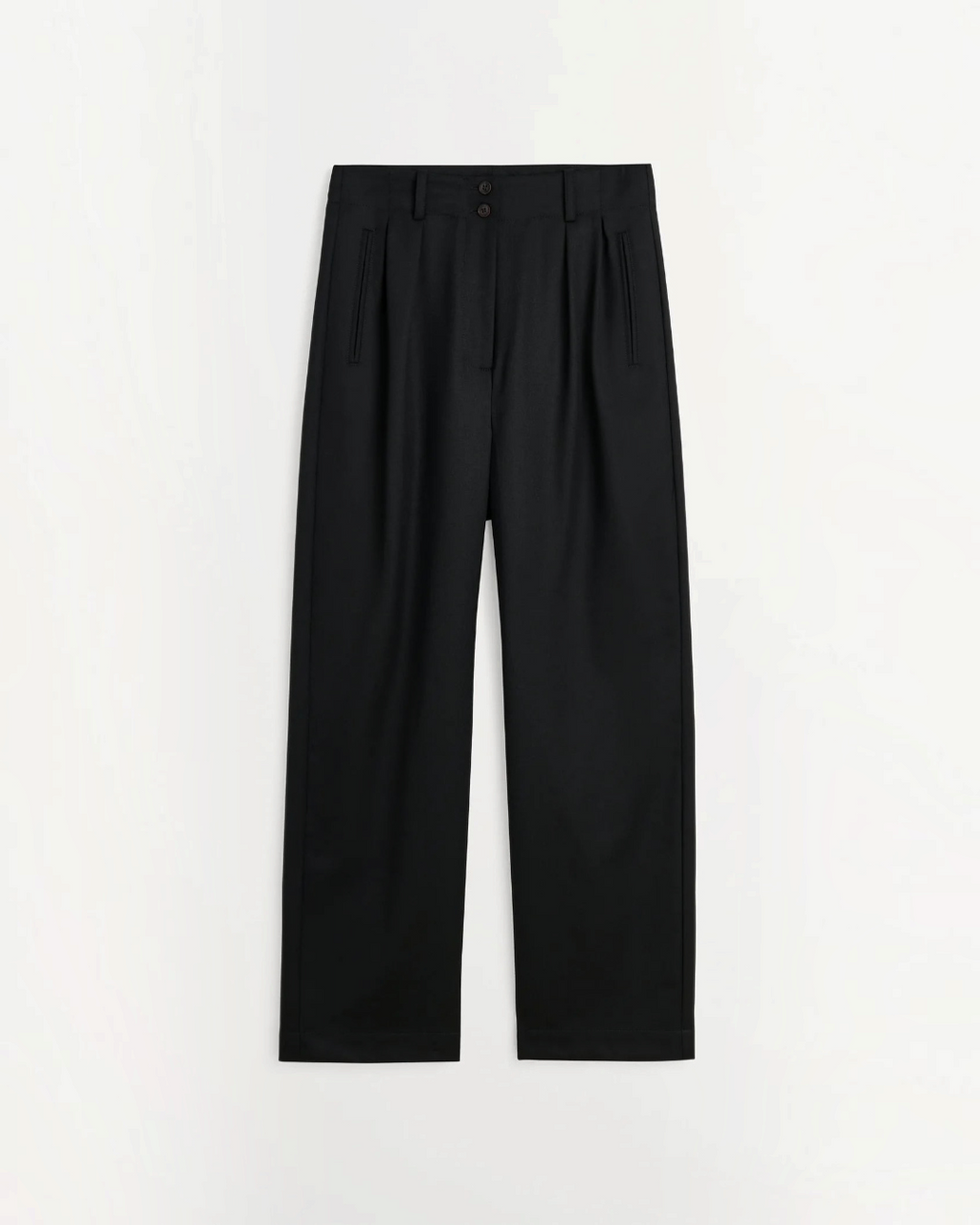 Pantalon large noir Skall Studio en laine avec taille semi-haute et plis, disponible chez Merci Paris