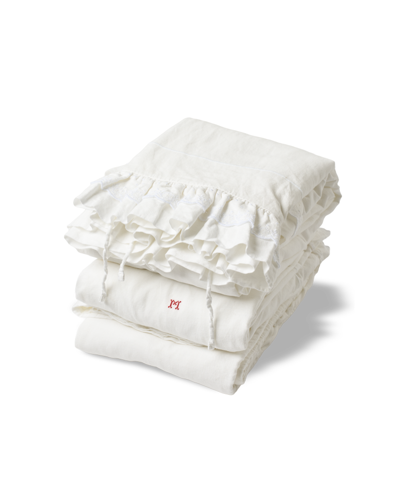 Merci - Drap plat en lin brodé - 01 Ruché