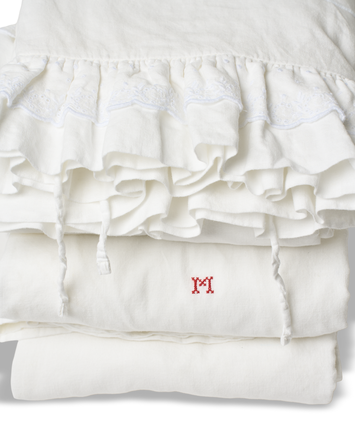 Merci - Embroidered linen flat sheet - 02 Eyelet