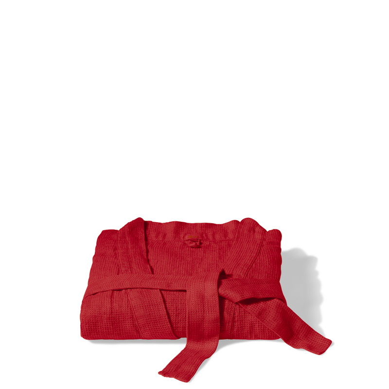 Peignoir en lin - Nid d'abeille - Rouge Vermillon