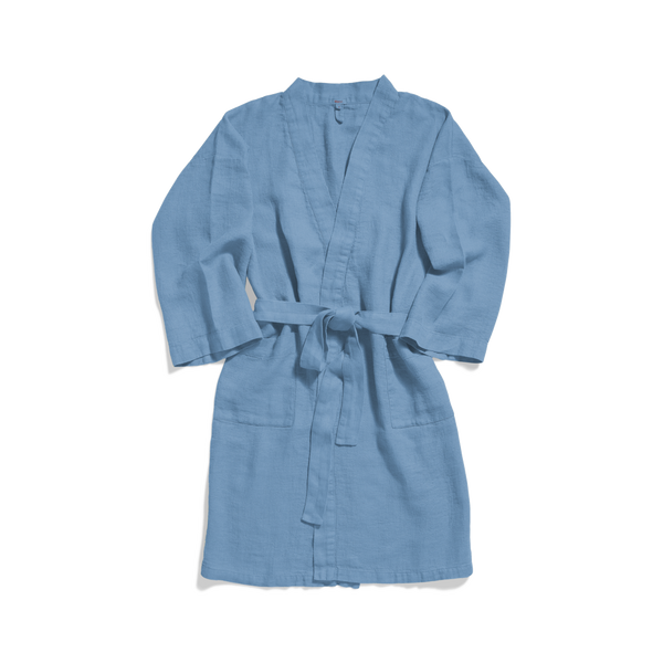 Peignoir en lin - Nid d'abeille - Bleu Primaire