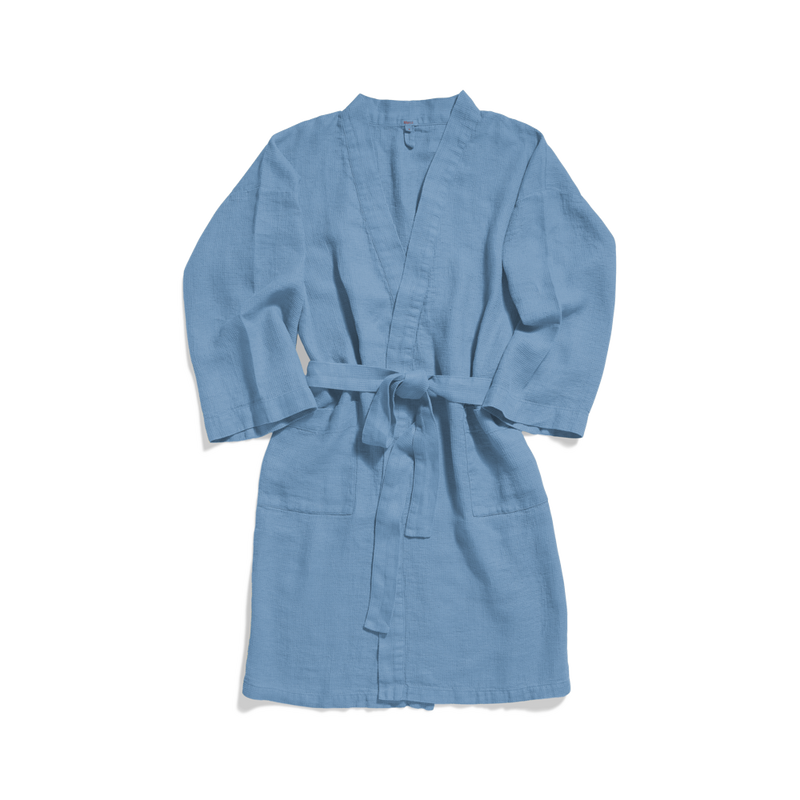 Peignoir en lin - Nid d'abeille - Bleu Primaire