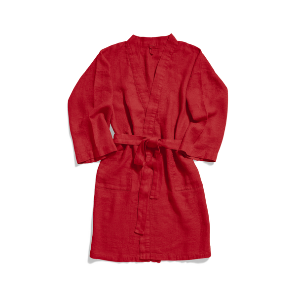 Peignoir en lin - Nid d'abeille - Rouge Vermillon