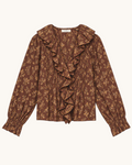 Blouse Merci Paris Dôen Hardy marron en coton biologique avec imprimé floral, col volanté et manches longues