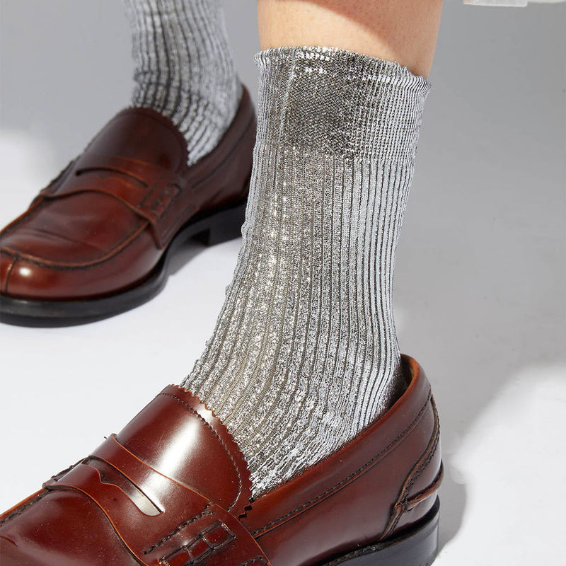 Maria La Rosa - Chaussettes One Ribbed Laminate - Argent