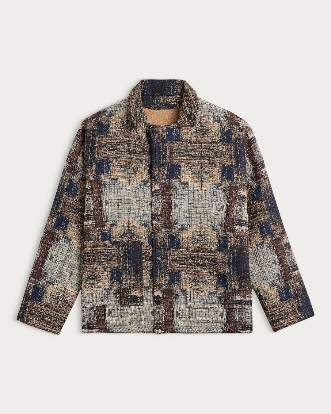 Veste réversible Merci Paris Homecore Swit Dream en jacquard italien multicolore marron avec boutonnage en corozo