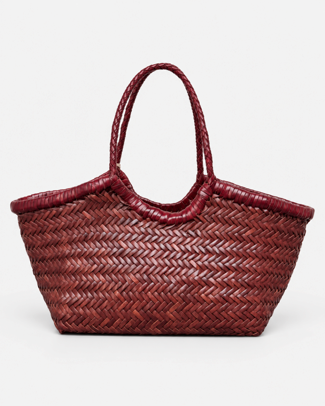 Sac Nantucket Small Merci Paris en cuir de veau tressé à la main de couleur bordeaux avec anses assorties