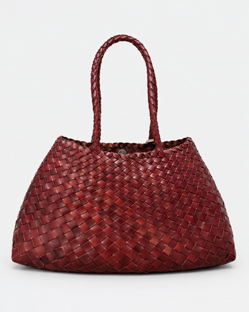 Sac Merci Paris Dragon Diffusion Santa Croce Big en cuir de veau tressé à la main de couleur bordeaux