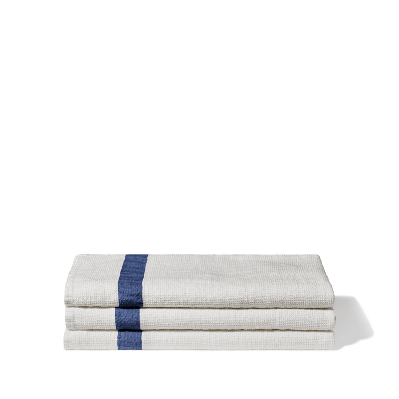 Serviette de bain en lin - Nid d'abeille - Bande Bleu Shibori