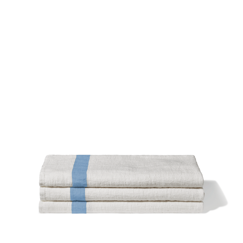 Serviette de bain en lin - Nid d'abeille - Bande Bleu Primaire