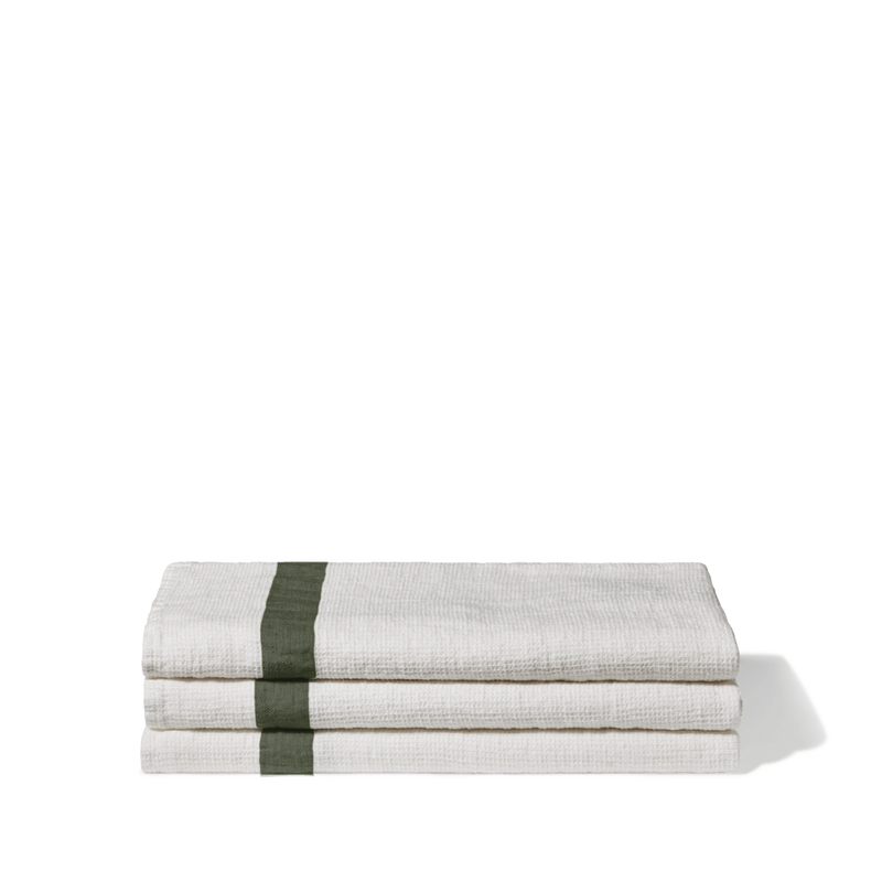 Serviette de bain en lin - Nid d'abeille - Bande Vert Oxyde