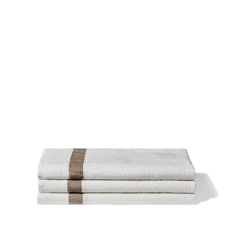 Serviette de bain en lin - Nid d'abeille - Bande Brun Cha Iro