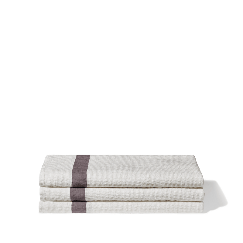 Serviette de bain en lin - Nid d'abeille - Bande Gris Radieux