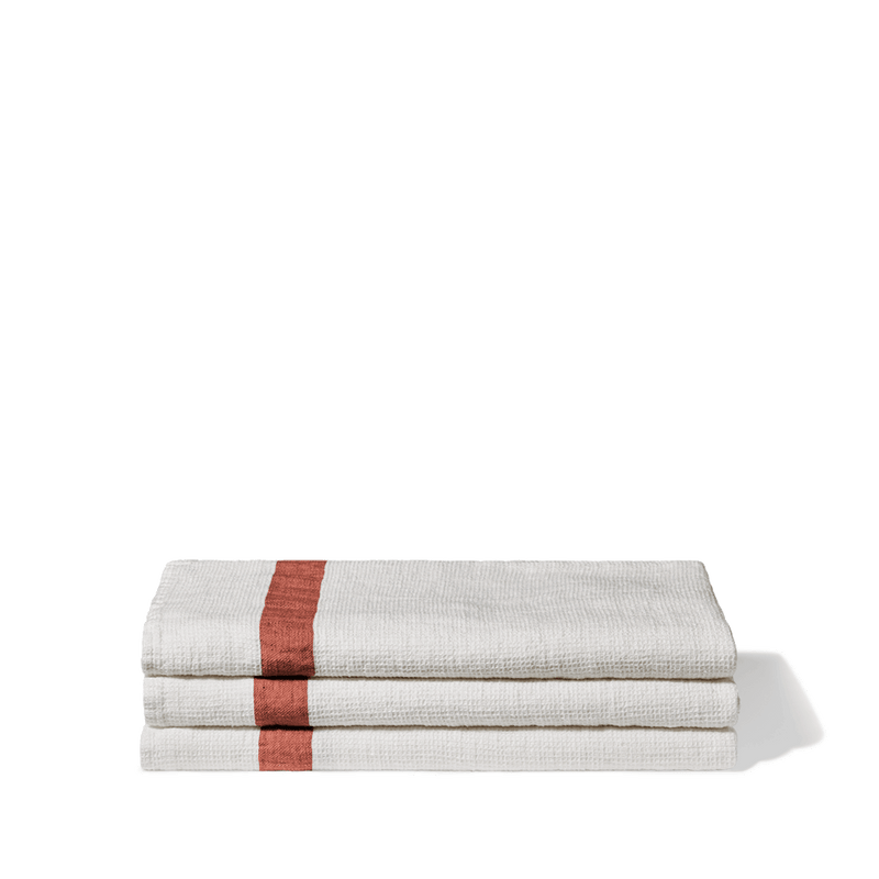 Serviette de bain en lin - Nid d'abeille - Bande Rouge Urushi