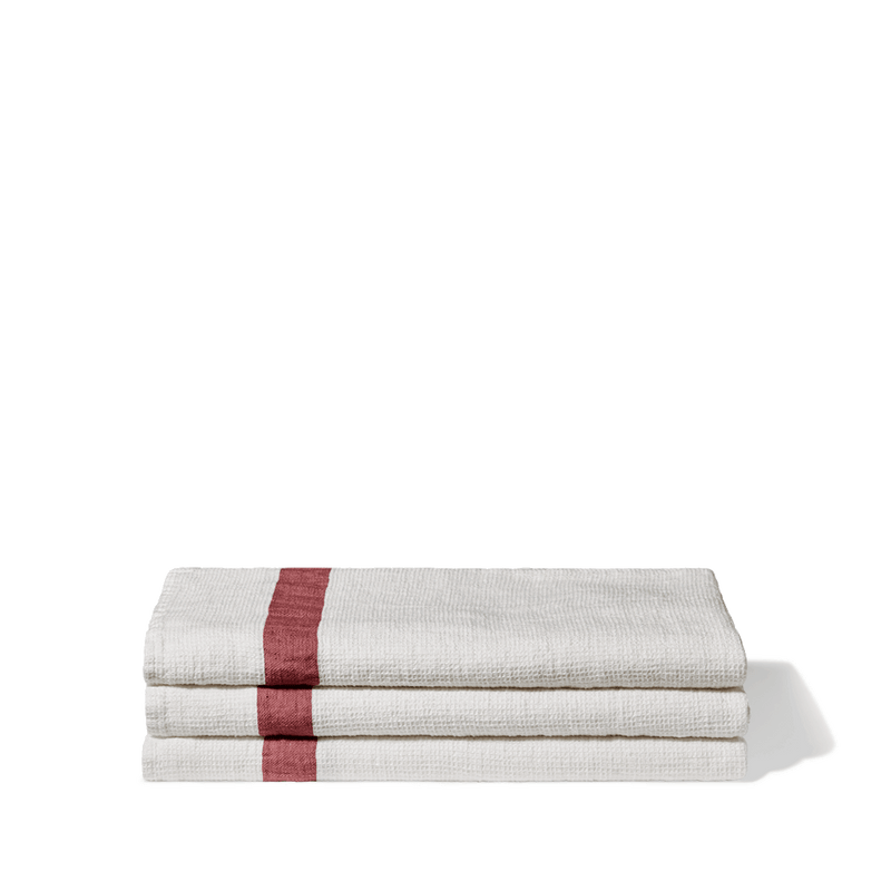 Serviette de bain en lin - Nid d'abeille - Bande Rouge Pompei