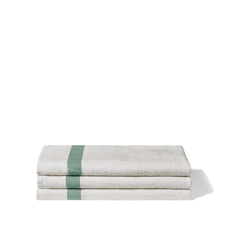 Serviette de bain en lin - Nid d'abeille - Bande Vert Brasilia