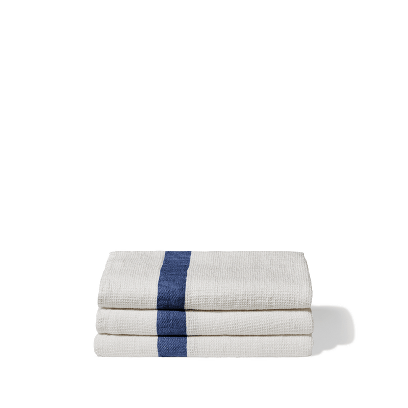 Serviette de bain en lin - Nid d'abeille - Bande Bleu Shibori