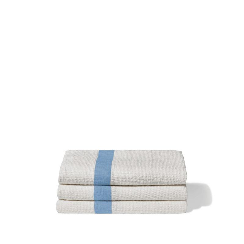 Serviette de bain en lin - Nid d'abeille - Bande Bleu Primaire