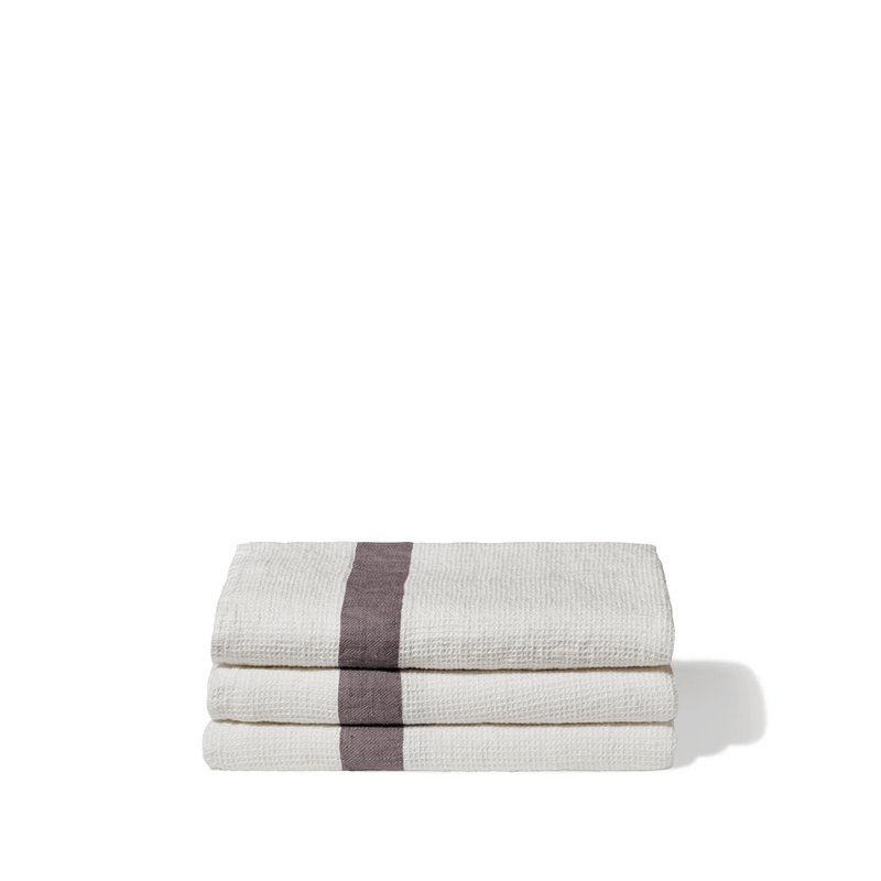 Serviette de bain en lin - Nid d'abeille - Bande Gris Radieux