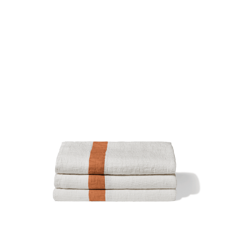 Serviette de bain en lin - Nid d'abeille - Bande Brun de Chandigarh