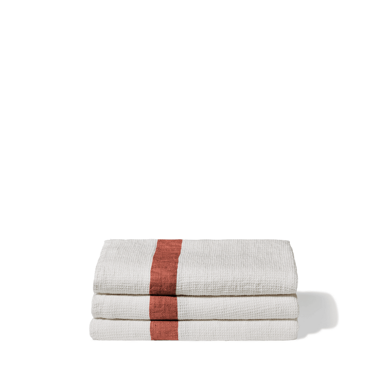 Serviette de bain en lin - Nid d'abeille - Bande Rouge Urushi