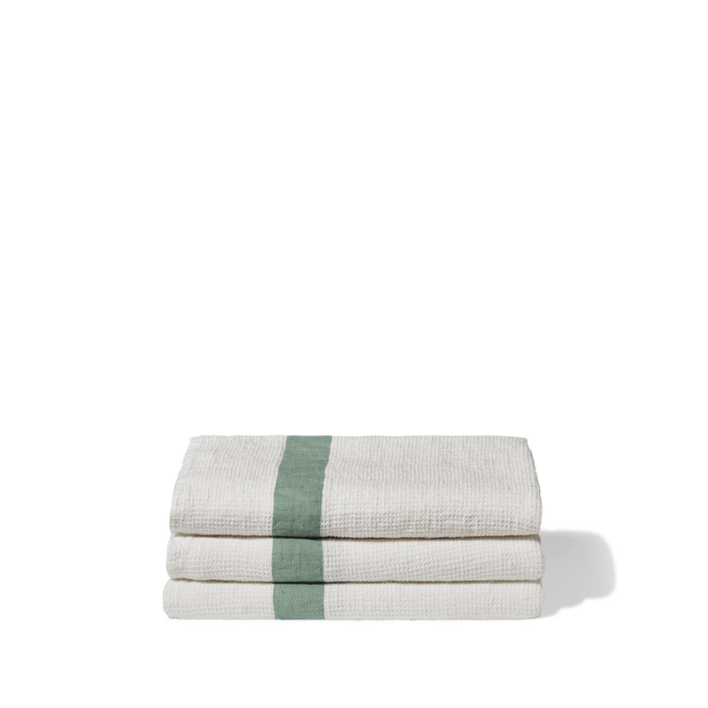 Serviette de bain en lin - Nid d'abeille - Bande Vert Brasilia