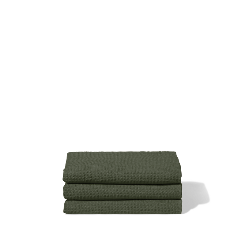 Serviette de bain en lin - Nid d'abeille - Vert Oxyde