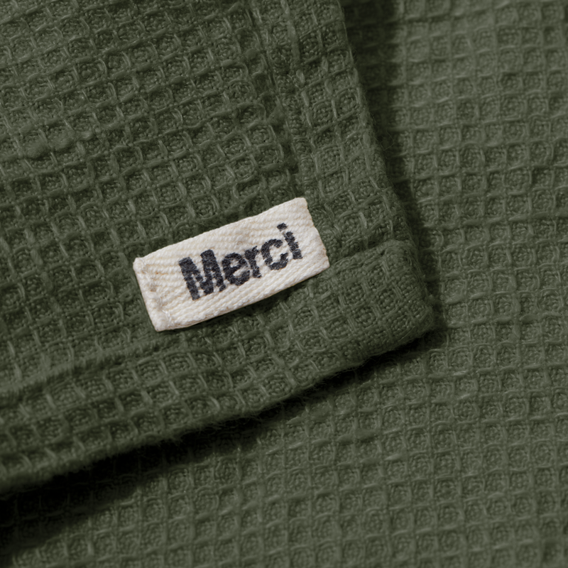 Serviette de bain en lin - Nid d'abeille - Vert Oxyde