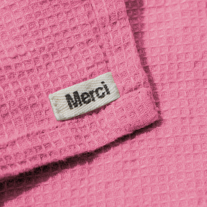 Serviette de bain invité en lin - Nid d'abeille - Rose Garance