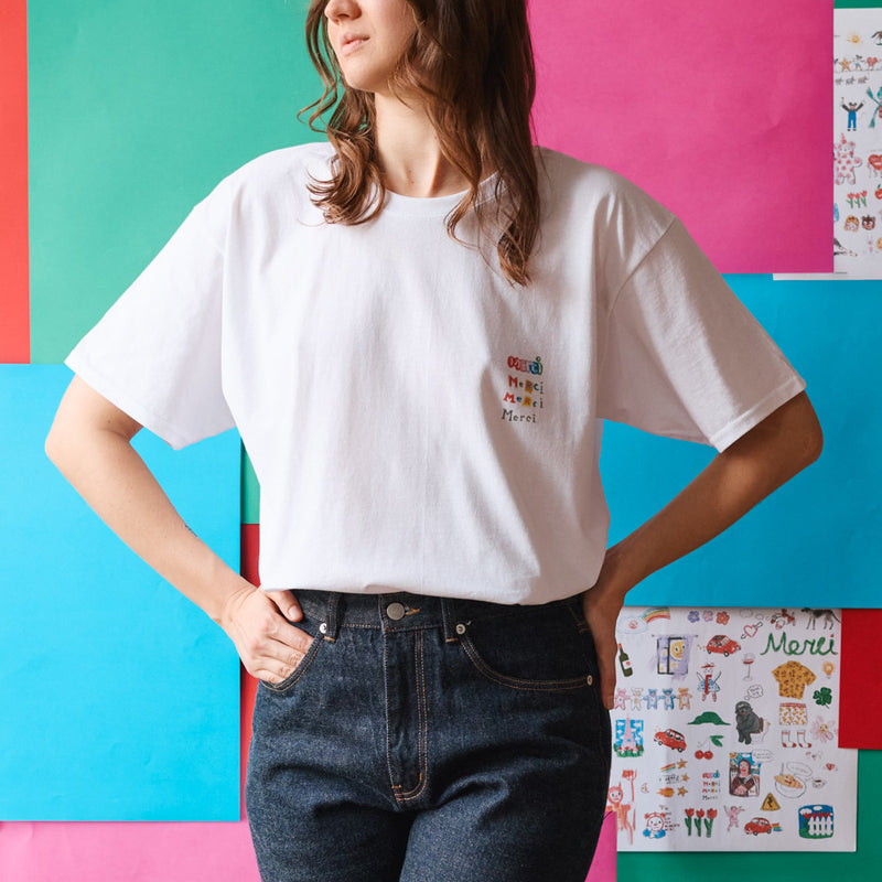 Merci x Shia McShia - T-shirt - Blanc & Rose