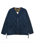 Veste matelassée Merci Paris Taion bleu marine à col en V, fermeture zippée et motif onion quilt en tissu ripstop