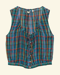 Blouse sans manches Merci Paris Dôen Theo en voile de coton biologique à carreaux multicolores avec boutons en nacre